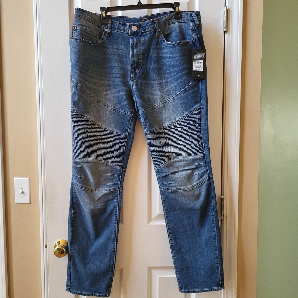 TRUE RELIGION Men's Rocco Moto Relaxed Skinny Jeans Size 36x32 NWT